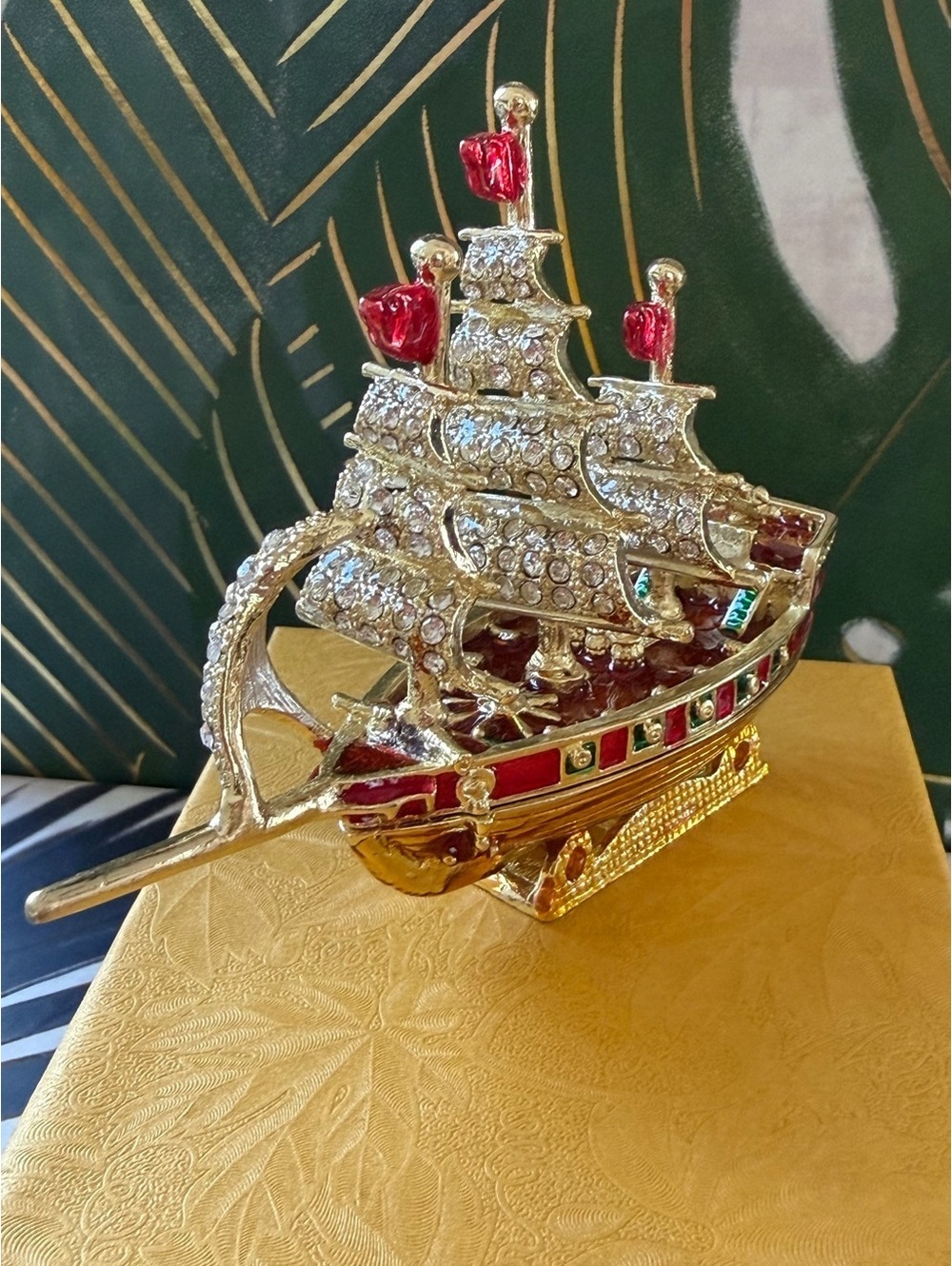 Pirate Ship Trinket Box Crystal Enamel Treasure Keepsake NIB - Picture 4 of 9